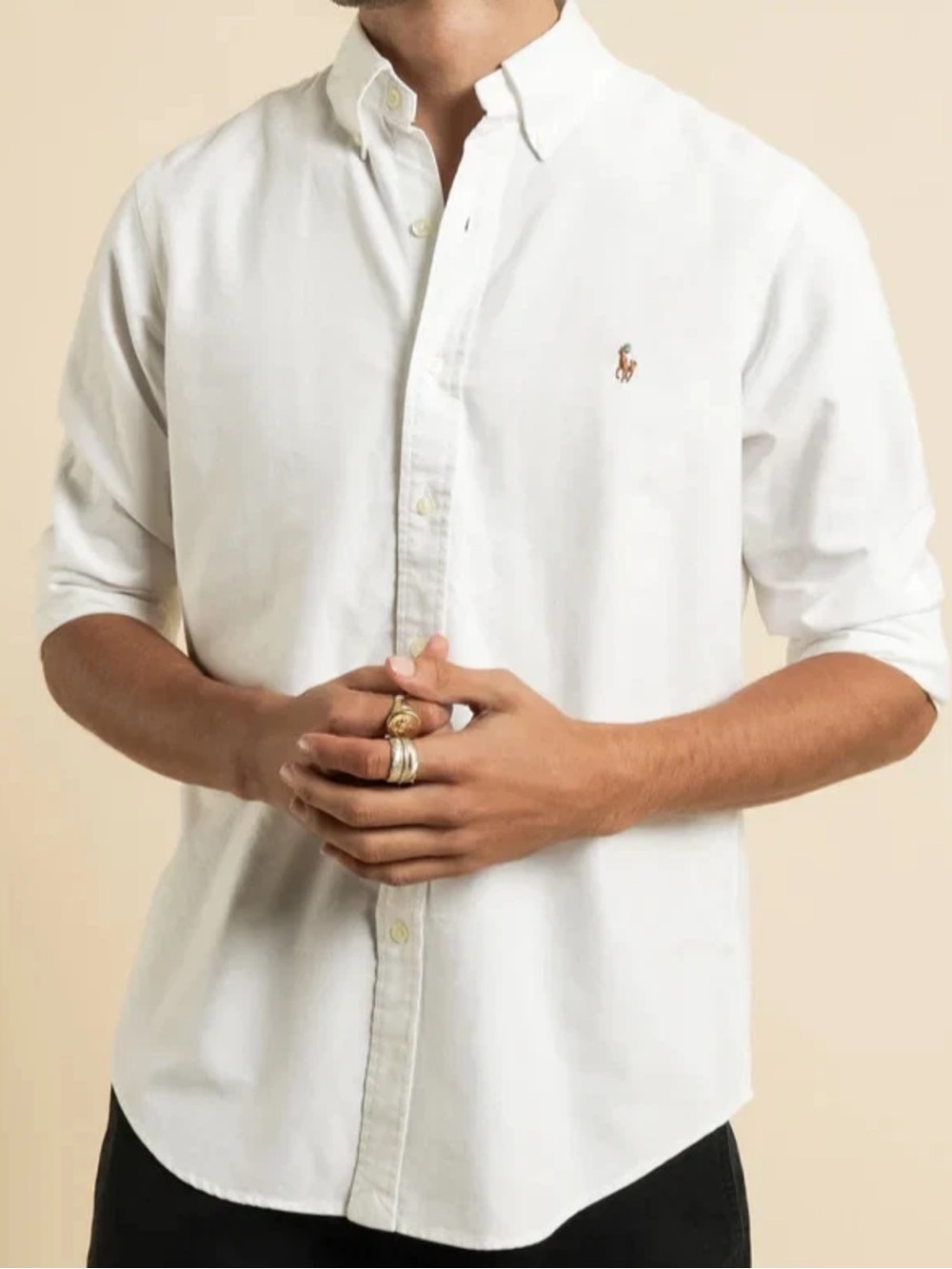 Ralph Lauren White Button-Down Oxford Shirt with Polo Logo